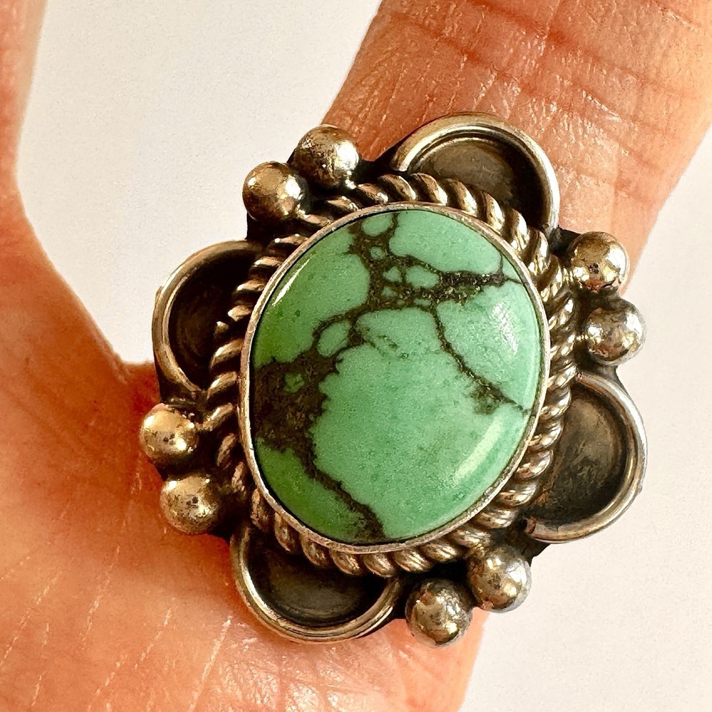 Navajo Turquoise Flower Ring Sz 6 Signed Priscilla Smith Native Amer Sterling